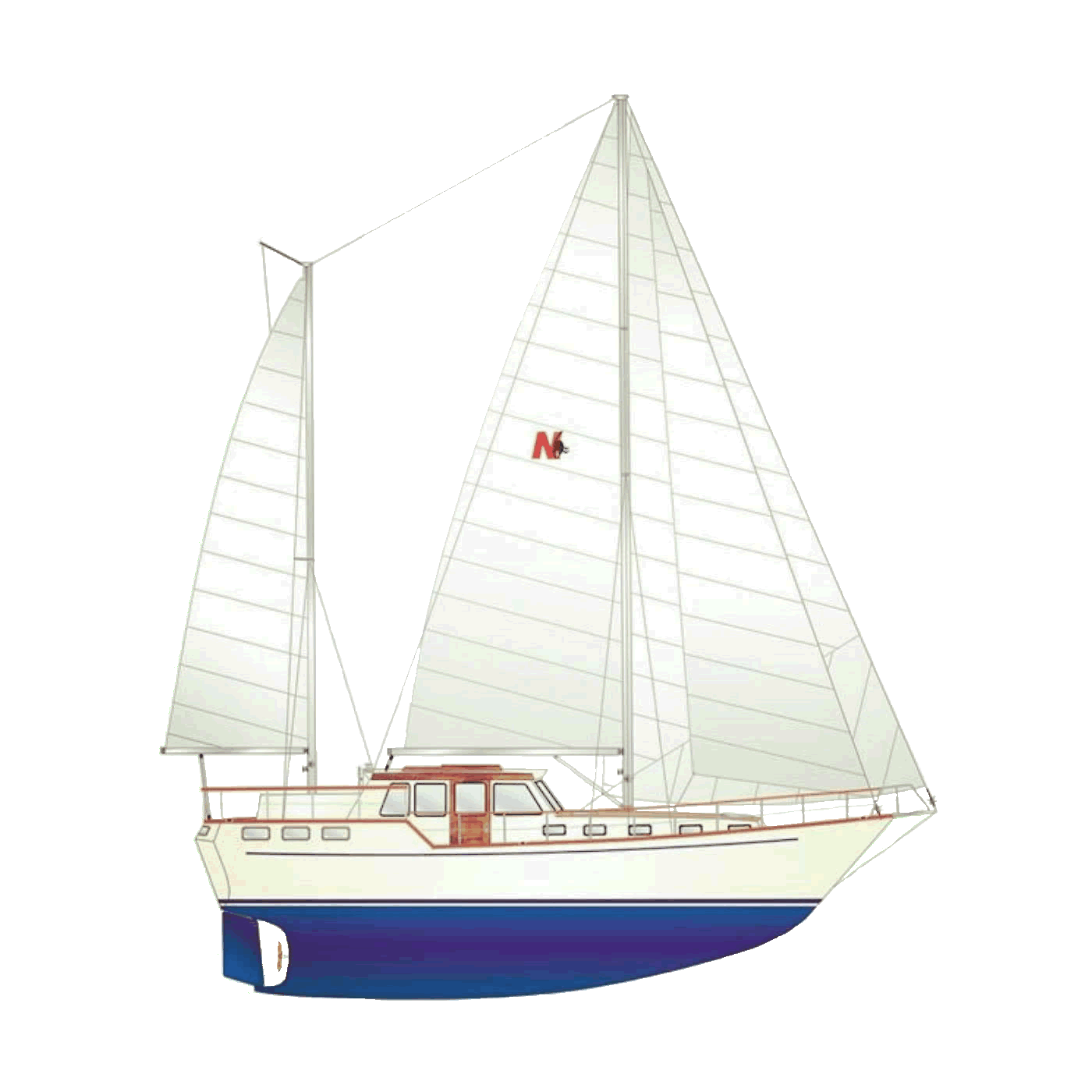 Nauticat 44 ketch hull silhouette